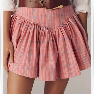 Anthropologie Maeve Basque Waist Flirty Mini Skirt Pink Plaid SIZE LARGE NEW